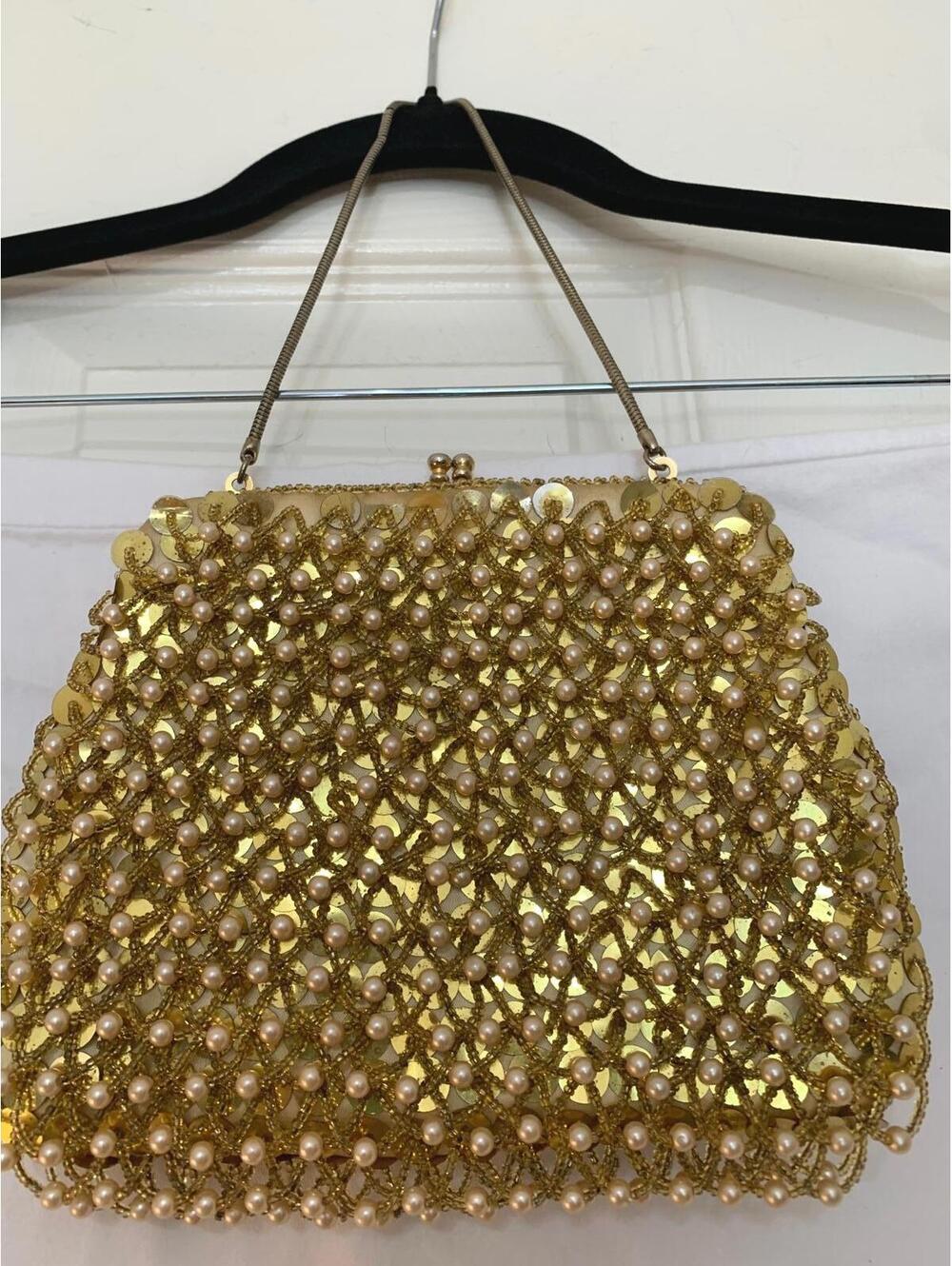 Vintage Gold Beaded Pearl Clutch Purse